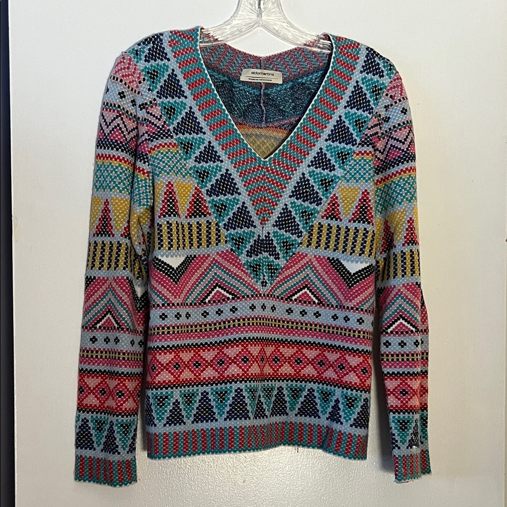 Multicolor Geometric V-Neck Sweater